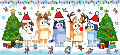 Christmas Bluey and Friends Glass Cup Wrap | DTF Dallas - DTF Dallas 