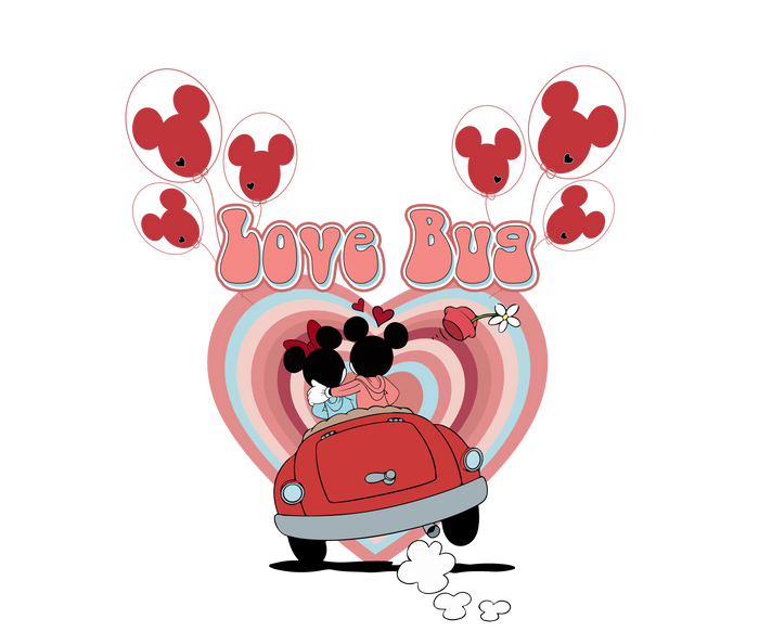 Love Bug Mickey Mouse Valentine's Day Design pressed on a garment