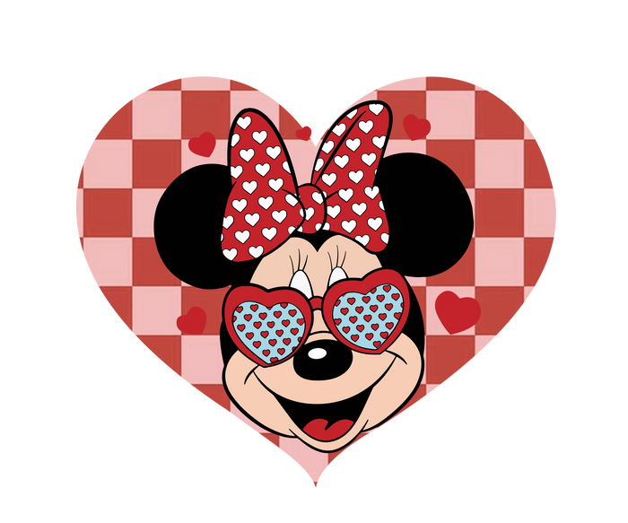 Minnie Mouse Valentine's Day Heart Design pressed on a garment