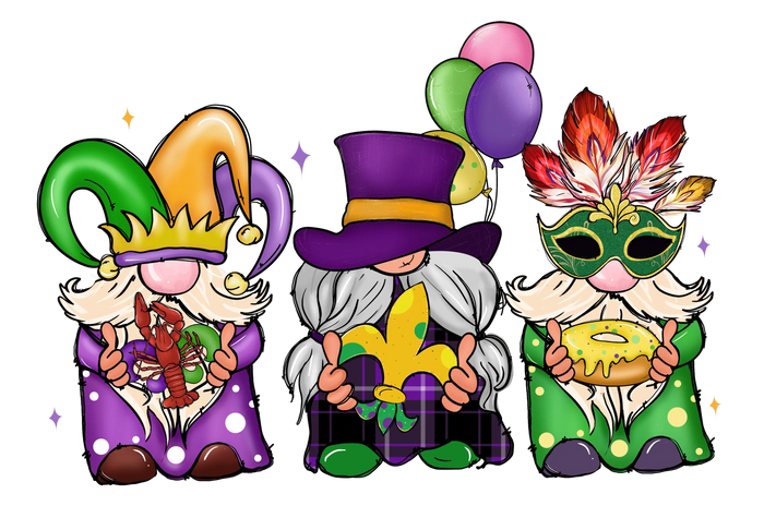 Mardi Gras Gnome Design pressed on a garment