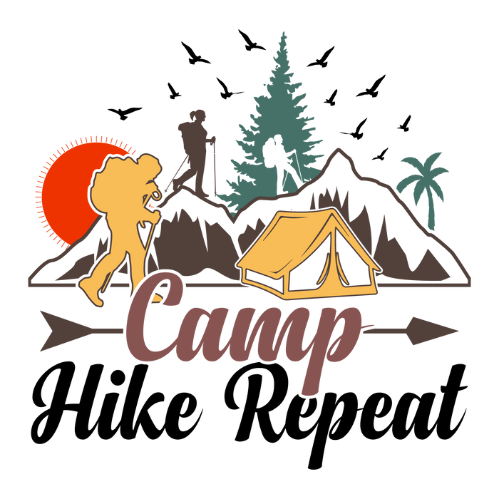 Camp Hike Design pressed on a garment