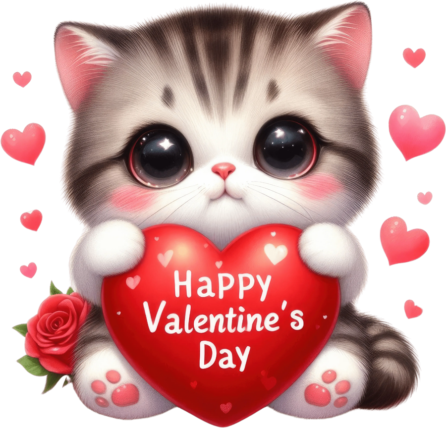 Happy Valentine's Day Kitty Design - DTF Ready To Press