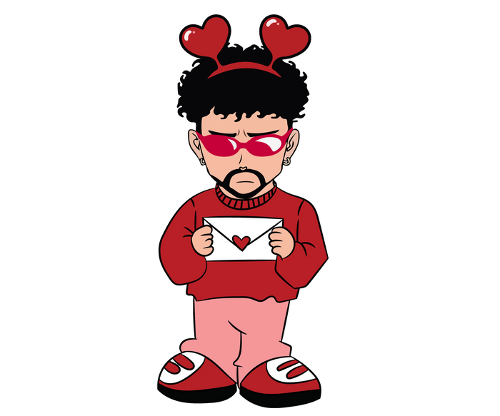 Bad Bunny Letter Valentine's Day Design pressed on a garment