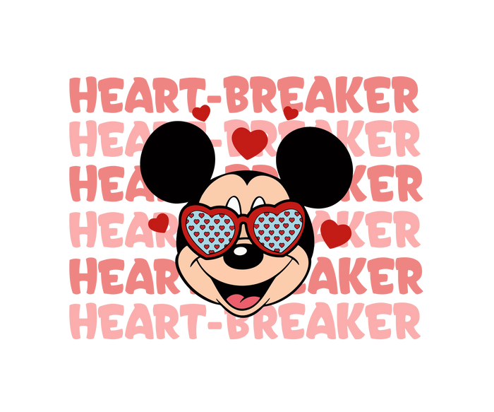 Heart Breaker Mickey Mouse Valentine's Day pressed on a garment
