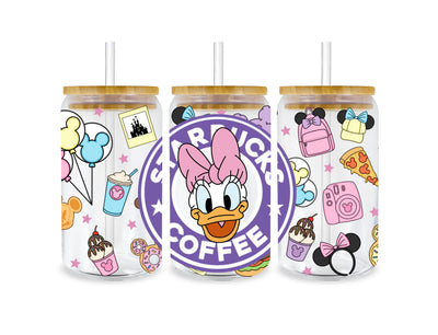 UV DTF 16 Oz Libbey Glass Cup Wrap -  Disney Mickey Mouse Daisy Duck Starbucks - DTF Dallas 