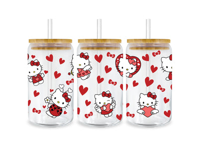 UV DTF 16 Oz Libbey Glass Cup Wrap -  Valentine's Day Hello Kitty - DTF Dallas 