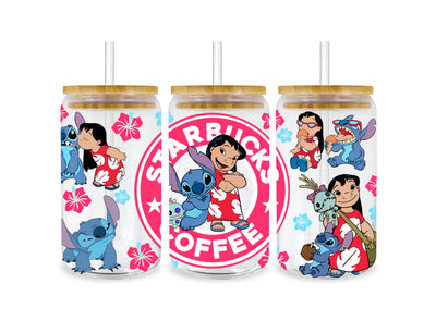 Lilo and Stitch Couple Starbucks Glass Wrap | DTF Dallas - DTF Dallas 