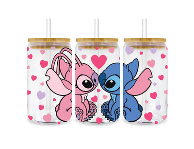 Valentine's Day Stitch Lover Glass Cup Wrap | DTF Dallas - DTF Dallas 