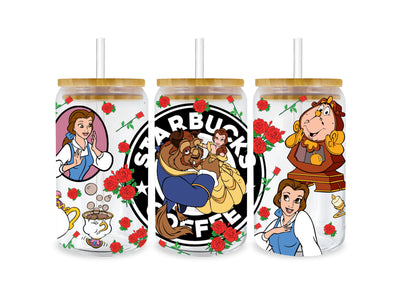 UV DTF 16 oz Libbey Cup Disney Princess Belle 1 | DTF Dallas - DTF Dallas 
