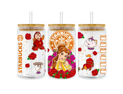 UV DTF 16 oz Libbey Cup Disney Princess Belle | DTF Dallas - DTF Dallas 
