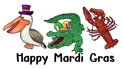 Happy Mardi Gras Crocodile Design - DTF Ready To Press - DTF Dallas 