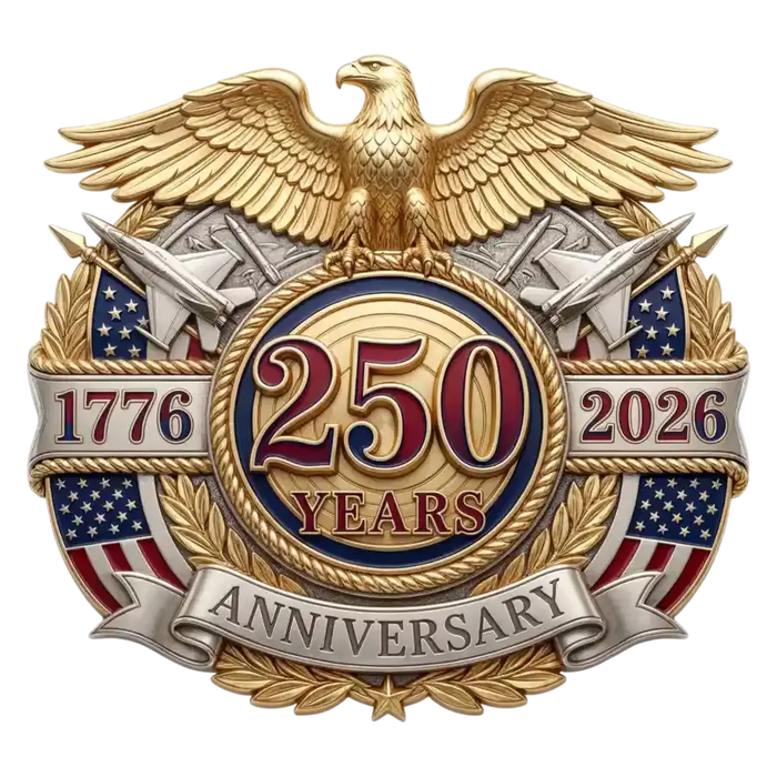 250 Years Anniversary USA Eagle Badge Design pressed on a garment