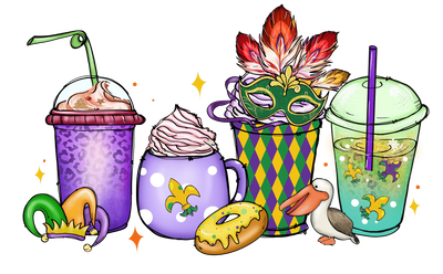 Mardi Gras Coffee Lover Design - DTF Ready To Press - DTF Dallas 