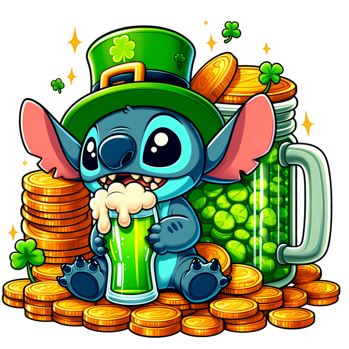 Lilo & Stitch Saint Patrick's Day Beer Lover pressed on a garment