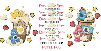 UV DTF 16 Oz Libbey Glass Cup Wrap -  Care Bears - DTF Dallas 