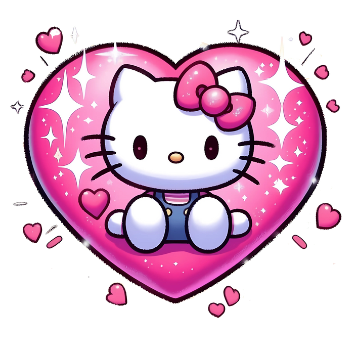 Hello Kitty Pink Heart Design pressed on a garment
