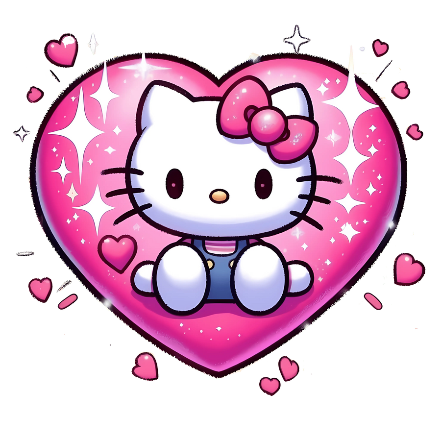 Hello Kitty Pink Heart Design - DTF Ready To Press