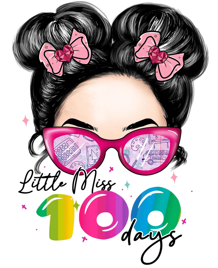 Messy Bun Hair Little Miss 100 Days Girl Design pressed on a garment