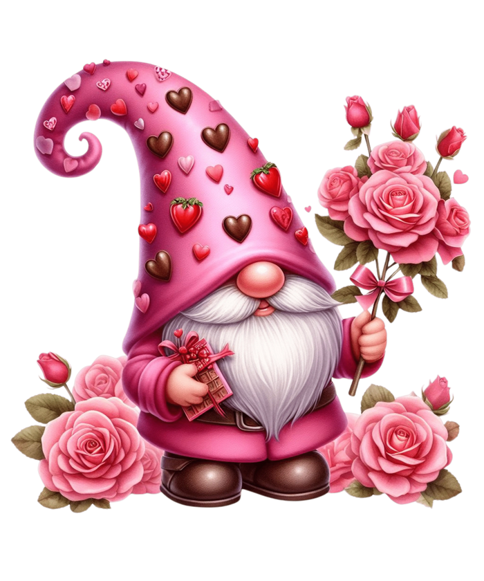Gnome Rose and Chocolate Valentine's Design pressed on a garment