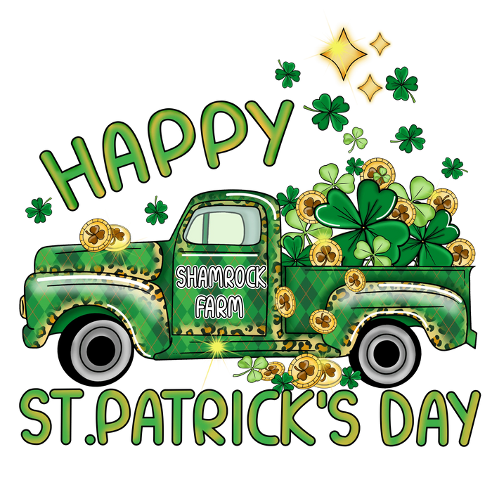 Happy Saint Patrick's Day Clover Truck Design pressed on a garment