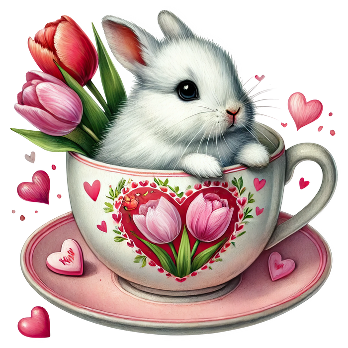 Tulip Bunny Love Design pressed on a garment