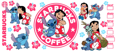 Lilo and Stitch Couple Starbucks Glass Wrap | DTF Dallas - DTF Dallas 