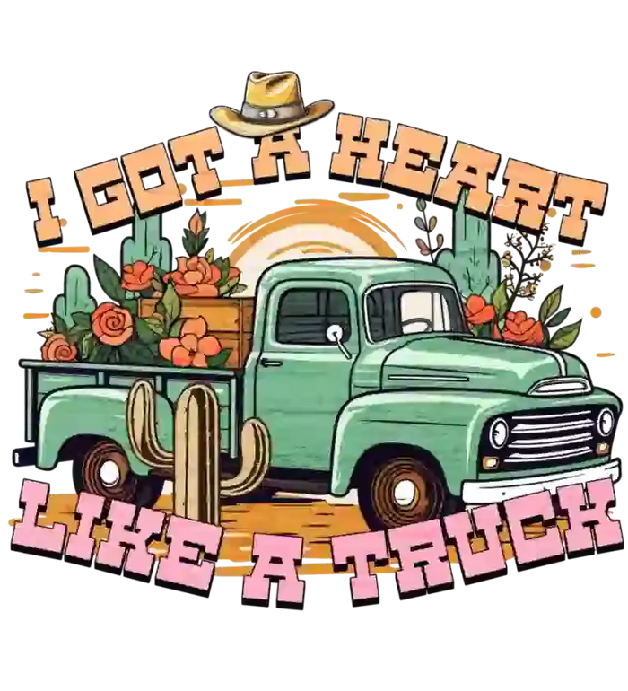 I Got a Heart Like a Truck Western Design pressed on a garment