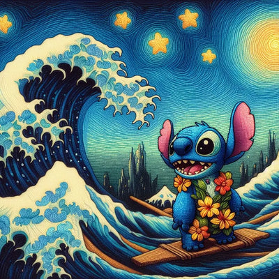 Stitch Van Gogh Style Surfing Ohana Design | DTF Dallas - DTF Dallas 