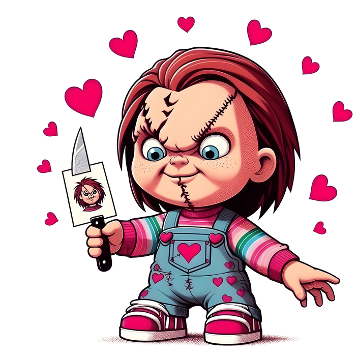 Chucky Valentine's Day Heart Design pressed on a garment