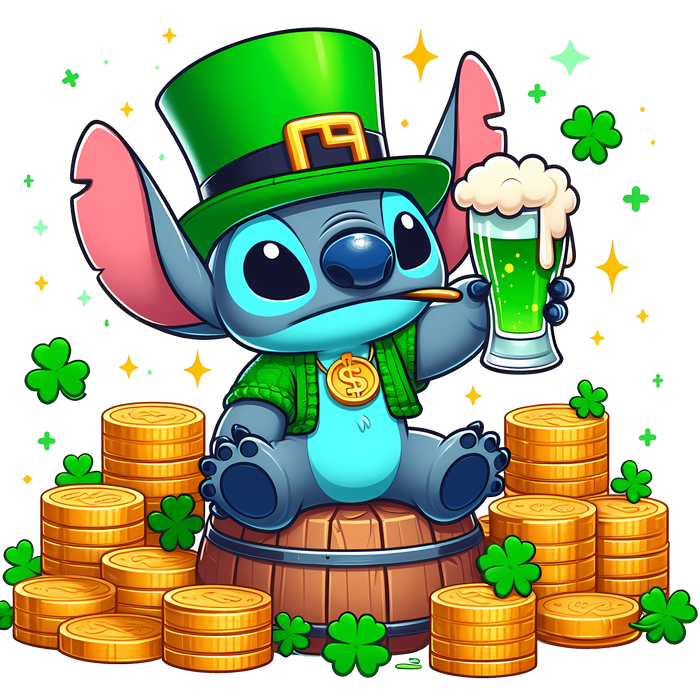 Disney Stitch St. Patrick's Green Beer Design pressed on a garment