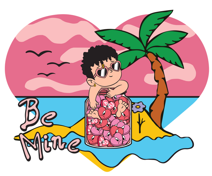 Bad Bunny Be Mine Beach Valentine's Day Design pressed on a garment