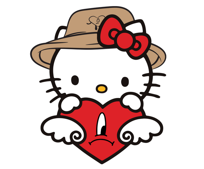 Angel Bad Bunny Hello Kitty Love Me Design pressed on a garment