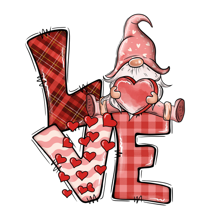 Love Gnome Valentine's Day Heart Design pressed on a garment