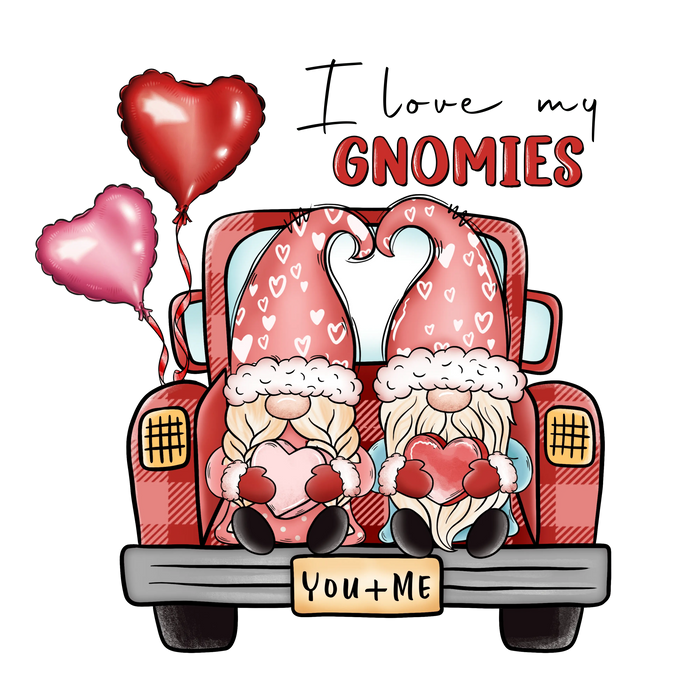 I Love My Gnomies Valentine's Day Truck Design pressed on a garment