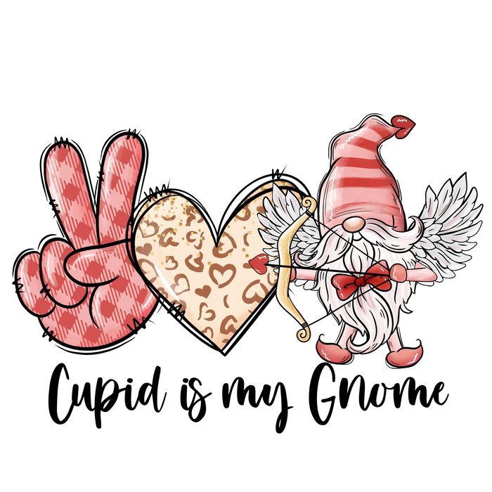 Cupid is My Gnome Valentine's Day Design pressed on a garment