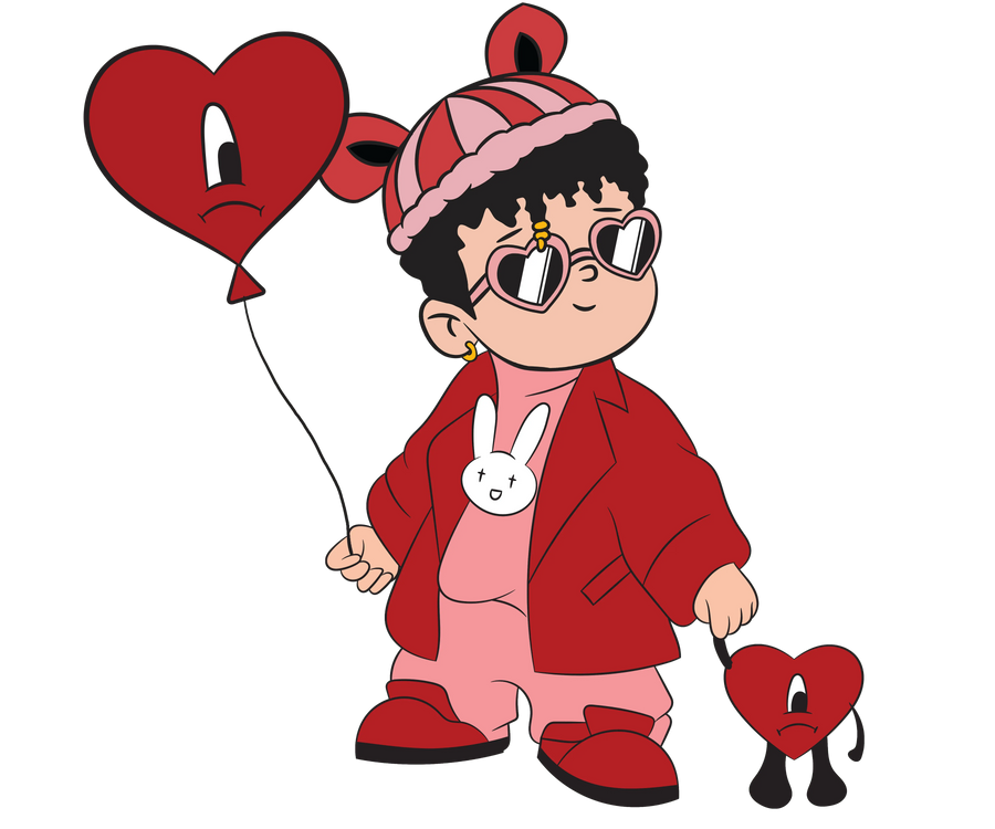 Bad Bunny Heart Balloon Valentine's Day Design | DTF Dallas