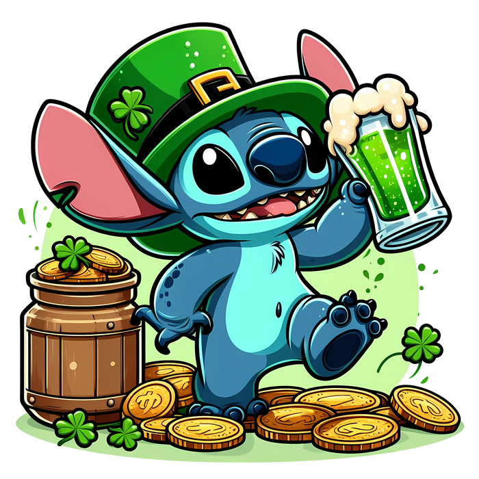 Disney Stitch Saint Patrick's Clover Design pressed on a garment