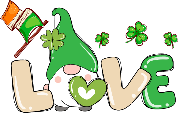 Gnome Saint Patrick's Day Love Design pressed on a garment