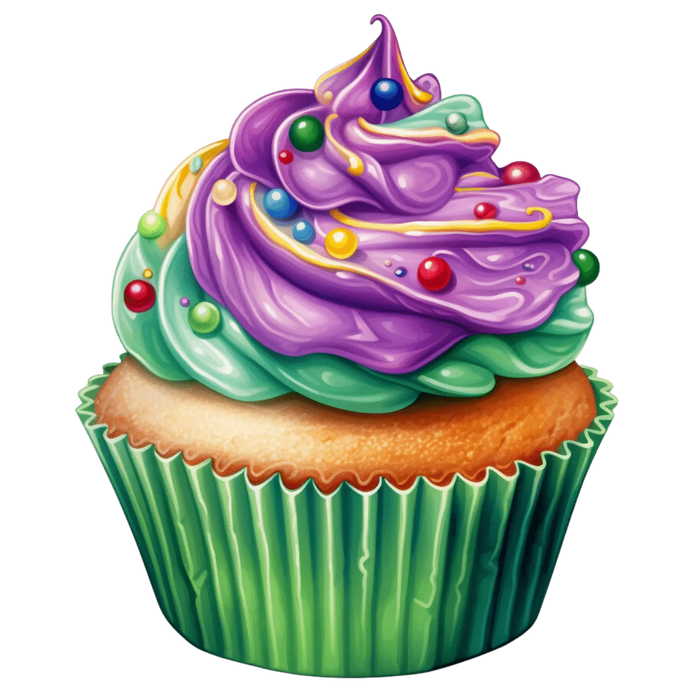 Mardi Gras Cupcake Design pressed on a garment