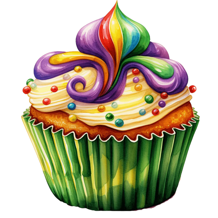 Mardi Gras King Cupcake Design pressed on a garment