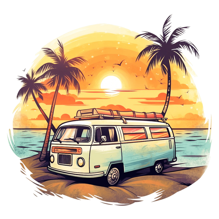 Retro Summer Sunset Design pressed on a garment