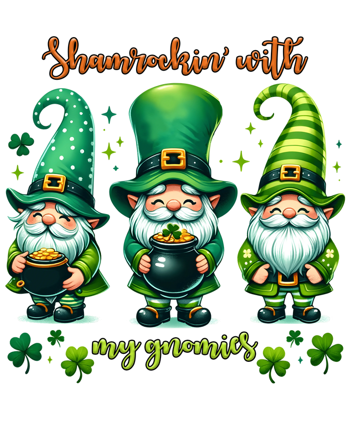 Happy Patrick's Day Cute Gnomies Design pressed on a garment