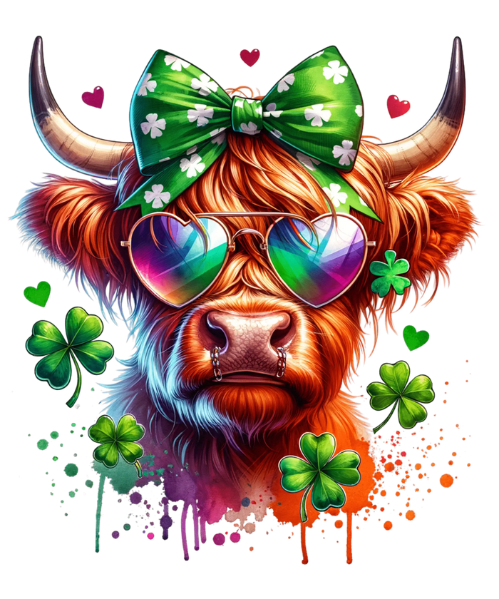 St Paddy's Day Patrick's Day Cool Highland Cow pressed on a garment