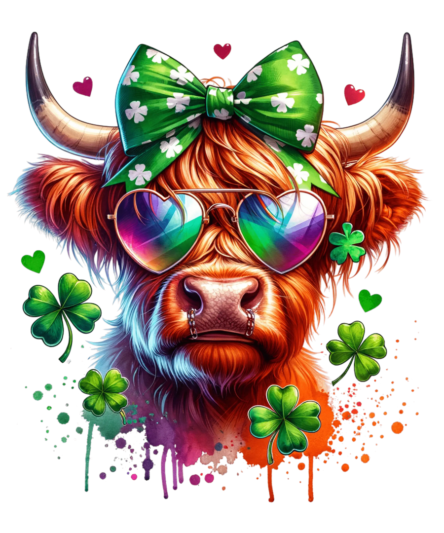 St Paddy's Day Patrick's Day Cool Highland Cow | DTF Dallas