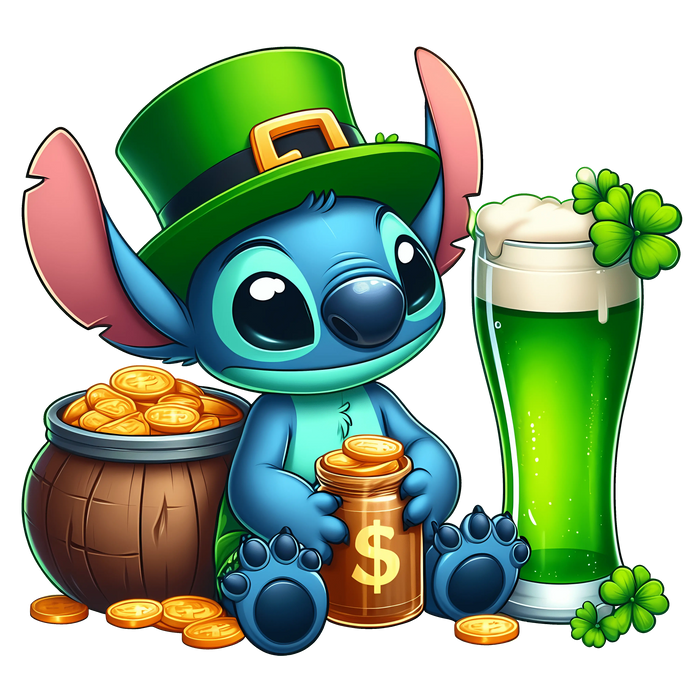 Lilo and Stitch St. Patty's Day Design pressed on a garment