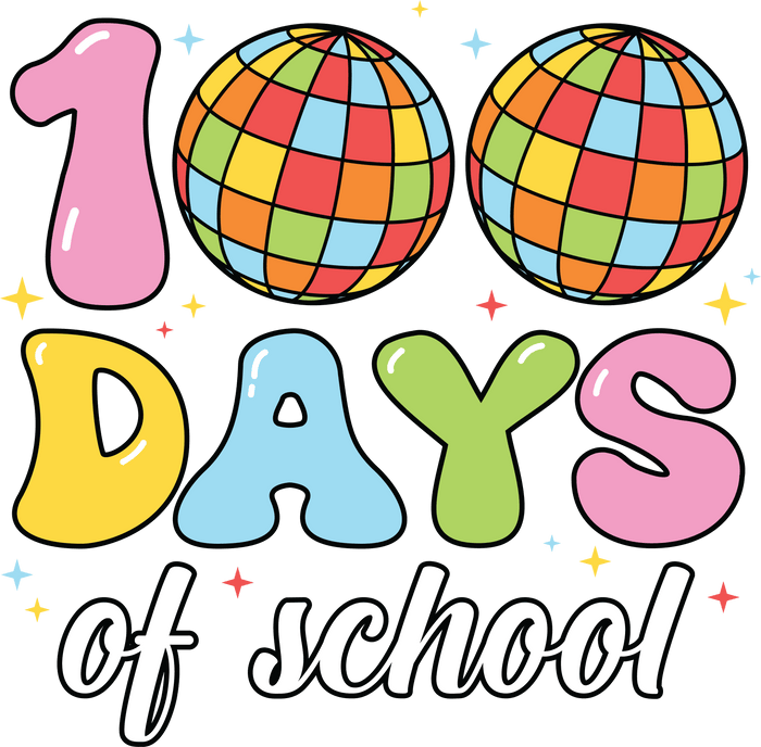 100 Days of School Party Disco Ball Design pressed on a garment