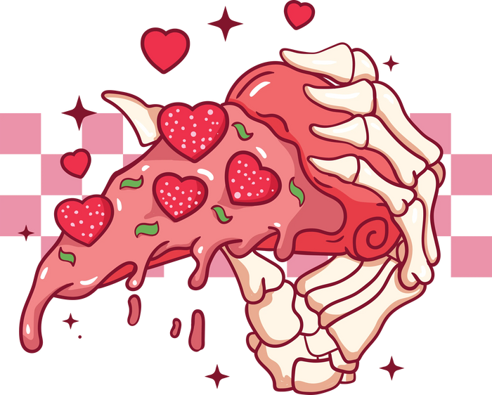 Valentine's Day Pizza Lover Design pressed on a garment