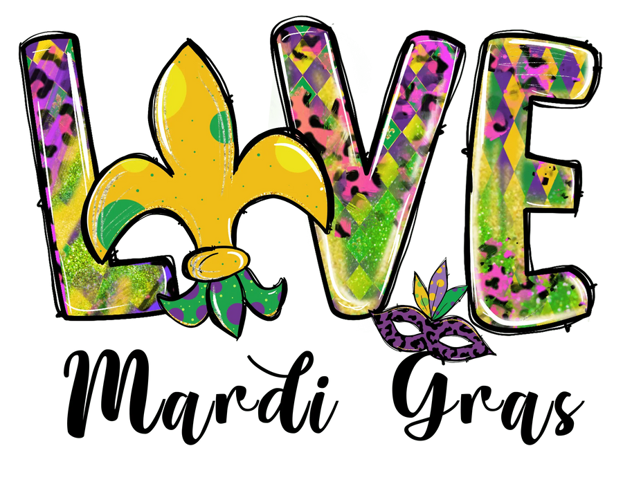 Love Mardi Gras Design - DTF Ready To Press