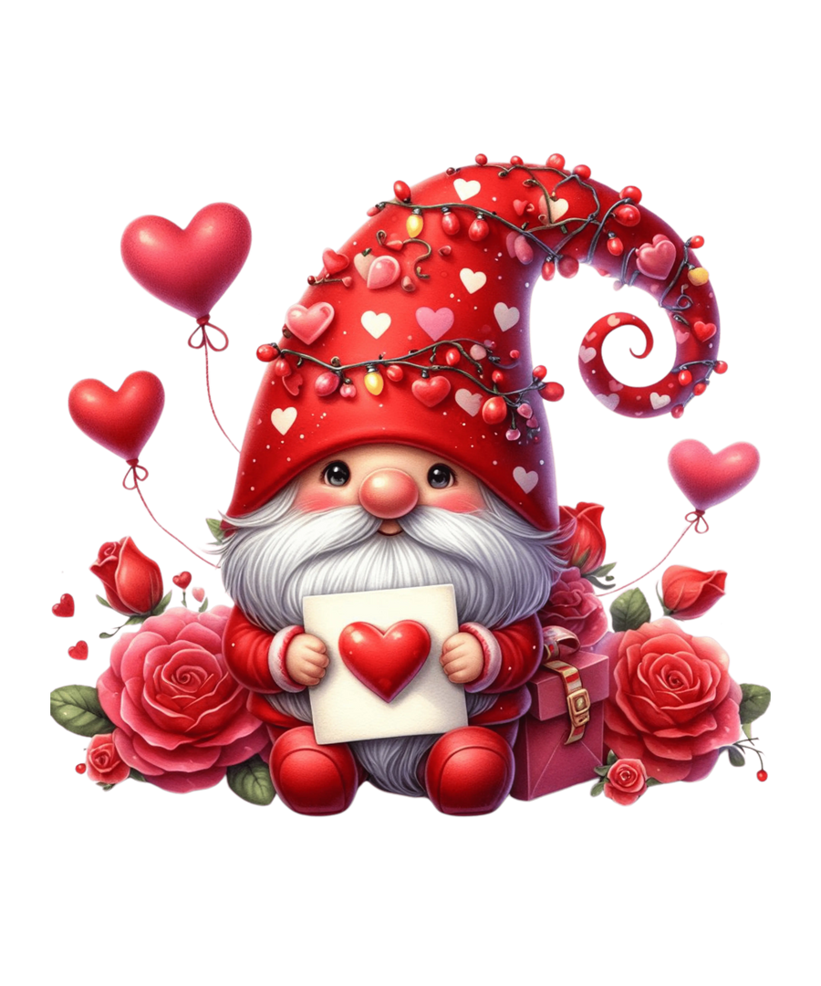 Gnome and Roses Valentine's Day Heart Design | DTF Dallas
