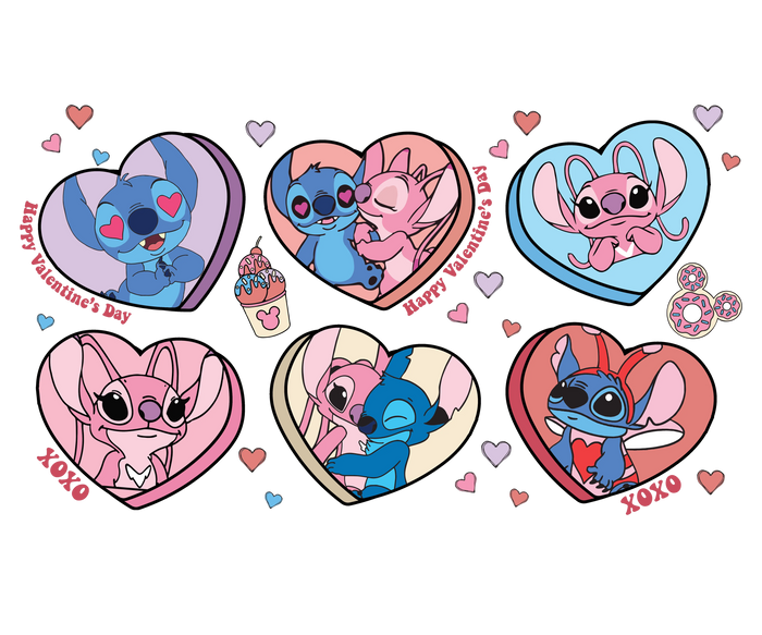 Lilo and Stitch Happy Valentine's Day Design pressed on a garment